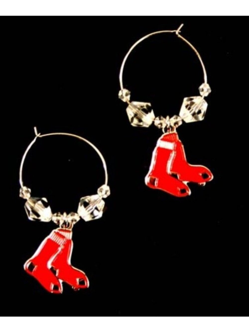 Boston Red Sox 1" Clear Beaded Hoop Earrings - Official MLB Merchandise